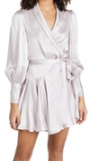 Zimmermann Long Sleeve Silk Wrap Minidress In Lavender