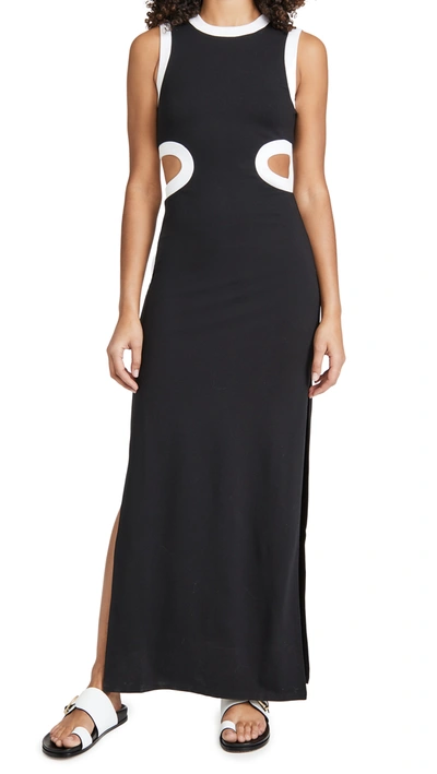 Staud Dolce Cutout Two-tone Stretch-jersey Maxi Dress In Black