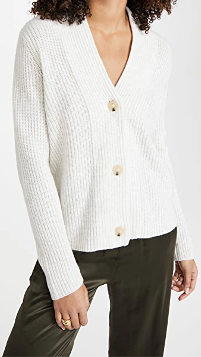 Vince Ribbed Wool And Cashmere-blend Cardigan In Brown