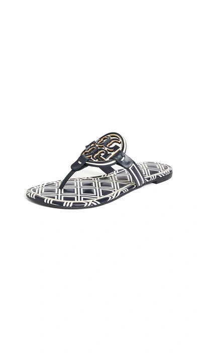 Tory Burch Women's Metal Miller Double T Leather Thong Sandals In Ivory Navy