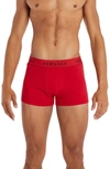 Versace Men's Long Logo-band Boxer Trunks In Red