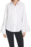 TANYA TAYLOR ALENA RUFFLE SLEEVE BUTTON-UP BLOUSE,S21T856180