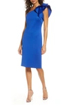 Eliza J One-shoulder Ruffle Sheath Cocktail Dress In Cobalt