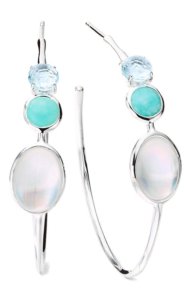 Ippolita Rock Candy Luce 3-stone Sterling Silver Hoop Earrings In Blue Pattern