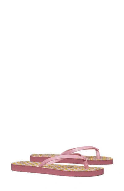 Tory Burch Women's Logo Flip Flops In Blushing / Pink Basket Weave Logo Geo