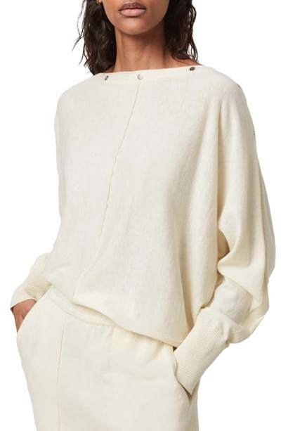 Allsaints Elle Snap Detail Sweater In Cream White