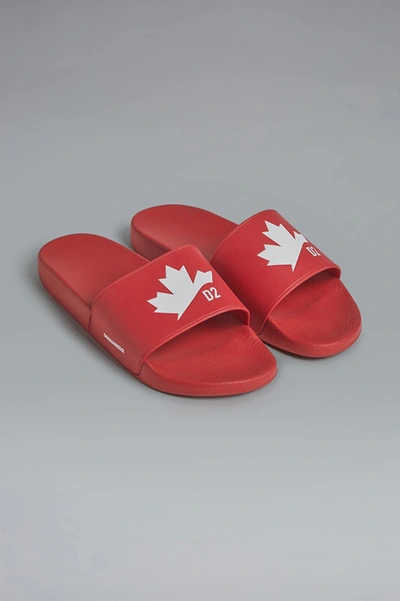 Dsquared2 Maple Leaf Print Rubber Slide Sandals In Red