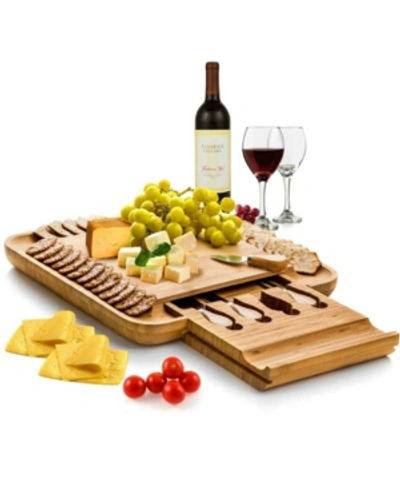 Bambusi Cheese Board Cutlery Set With Slide-out Drawer In Natural