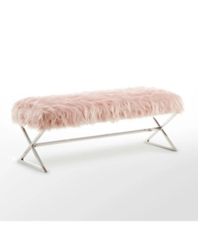 Inspired Home Aurora Faux Fur Bench With Metal X-leg Frame In Dusty Rose