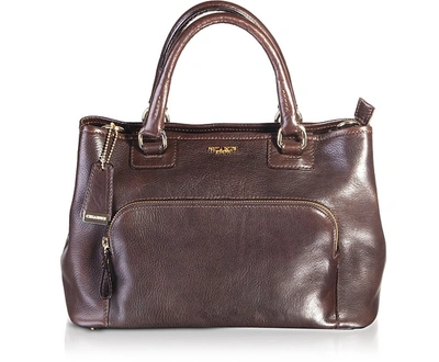 Chiarugi Designer Handbags Genuine Leather E/w Tote Bag In Marron Foncé
