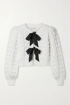 ALICE AND OLIVIA KITTY GROSGRAIN-TRIMMED CABLE-KNIT CARDIGAN