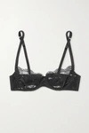 Coco De Mer Evita Cutout Scalloped Lace And Stretch-satin Underwired Balconette Bra In Black
