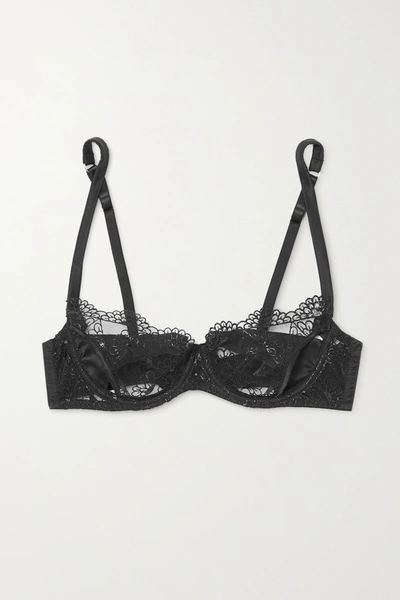 Coco De Mer Evita Cutout Scalloped Lace And Stretch-satin Underwired Balconette Bra In Black