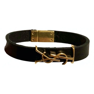 Pre-owned Saint Laurent Monogramme Leather Bracelet In Black