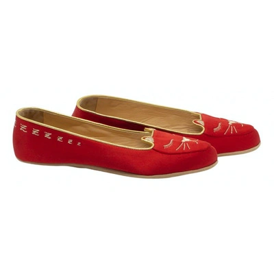 Pre-owned Charlotte Olympia Kitty Cloth Ballet Flats In Red