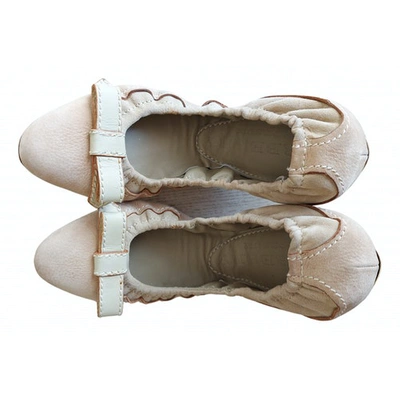 Pre-owned Burberry Leather Ballet Flats In Beige