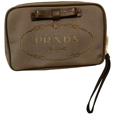 Pre-owned Prada Ribbon Cloth Clutch Bag In Camel