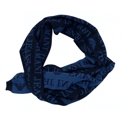 Pre-owned Armani Jeans Wool Scarf & Pocket Square In Blue