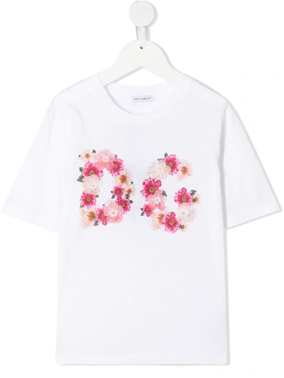 Dolce & Gabbana Kids' Floral-print Short-sleeve T-shirt In White