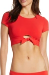 Robin Piccone Ava Tee Shirt Swim Top In Fiery Red