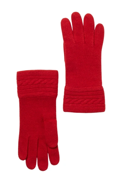 Portolano Cable Knit Cuff Cashmere Gloves In Cherry Red