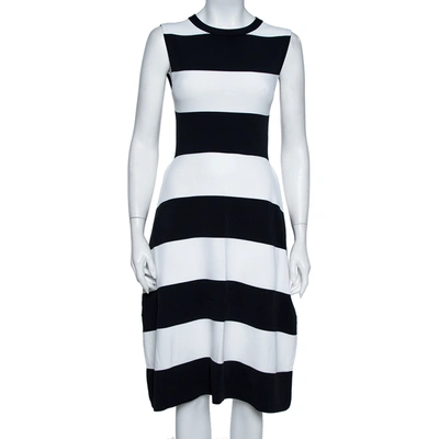 Pre-owned Stella Mccartney Navy Blue & White Striped Knit Structured Midi Dress M