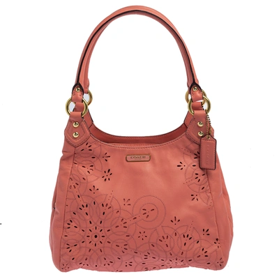 Pre-owned Coach Pink Leather Floral Laser Cut Hobo