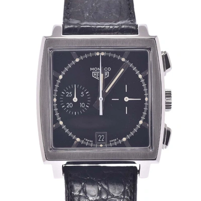 Pre-owned Tag Heuer Black Stainless Steel Monaco Chronograph Cs2110. Fc8119 Automatic Men's Wristwatch 38 Mm