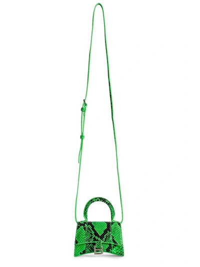 Balenciaga Green Embossed Crocodile Print Hourglass Mini Top Handle Bag