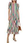 Diane Von Furstenberg Zadie Tiered Tie-back Striped Voile Midi Dress In Doric Stripe Simple