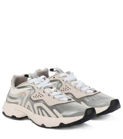 Acne Studios Panelled Faux-suede And Ripstop Trainers In White,ivory,ivory
