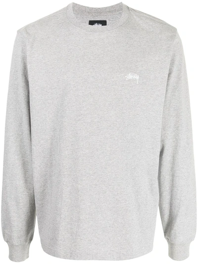 Stussy Logo-embroidered Cotton Sweatshirt In Grey