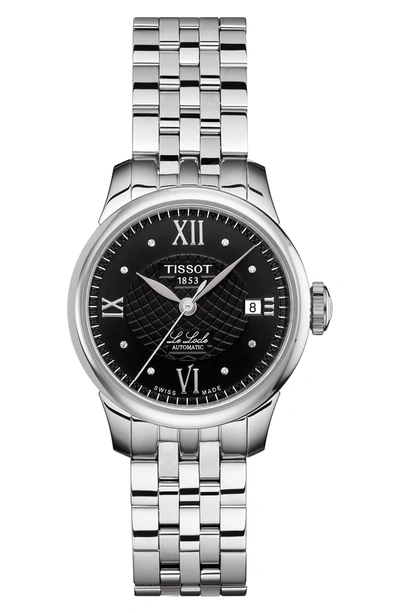 Tissot Le Locle Automatic Lady Diamond Dial Bracelet Watch, 25mm In Silver/ Black/ Silver