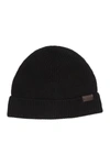 Hickey Freeman Merino Wool Ribbed Cuff Beanie In Black