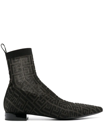 Balmain Sacha Monogram Ankle Boots In Black