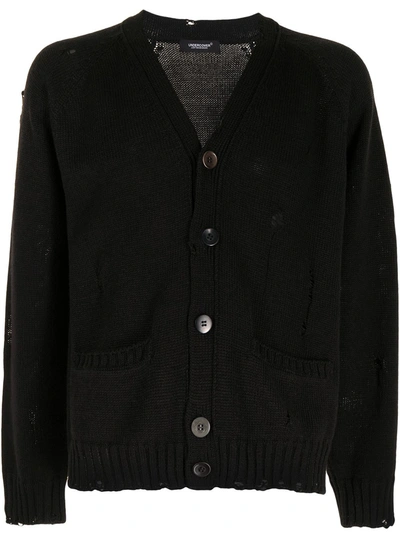 Undercover Distressed Knit Cardigan In Black