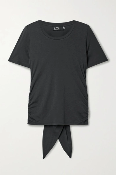 The Upside Camille Tie-back Ruched Cotton And Modal-blend Jersey T-shirt In Black