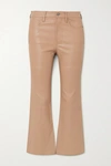 Frame Le Crop Mini Boot-cut Leather Pants In Beige