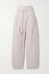 LOW CLASSIC BELTED PLEATED COTTON AND LINEN-BLEND WIDE-LEG PANTS