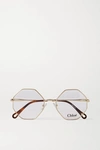 CHLOÉ OCTAGON-FRAME GOLD-TONE OPTICAL GLASSES