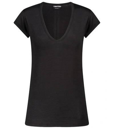 Tom Ford Stretch-linen T-shirt In Black