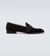 CHRISTIAN LOUBOUTIN NIT NIGHT SUEDE AND TWILL LOAFERS,P00526321