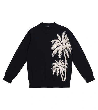 Il Gufo Kids' Palm Tree Cotton Knit Sweater In Navy