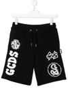 Gcds Logo Print Cotton Track Shorts In Black