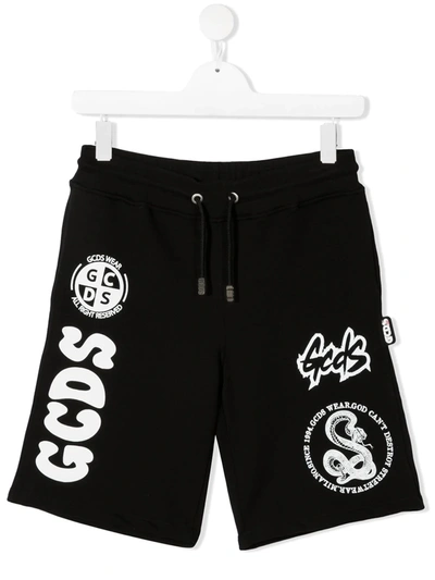 GCDS TEEN LOGO-PRINT COTTON SHORTS