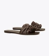Tory Burch Rope Flat Slides In Fudge / Fudge