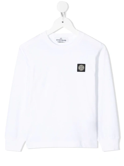 Stone Island Junior Kids' Logo-patch Long-sleeved T-shirt In White