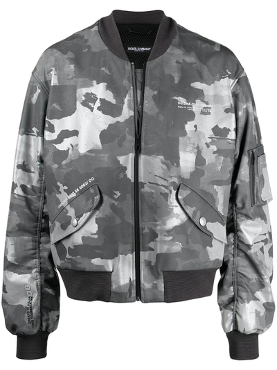 Dolce & Gabbana Reflective Camouflage Bomber Jacket In Grey,silver