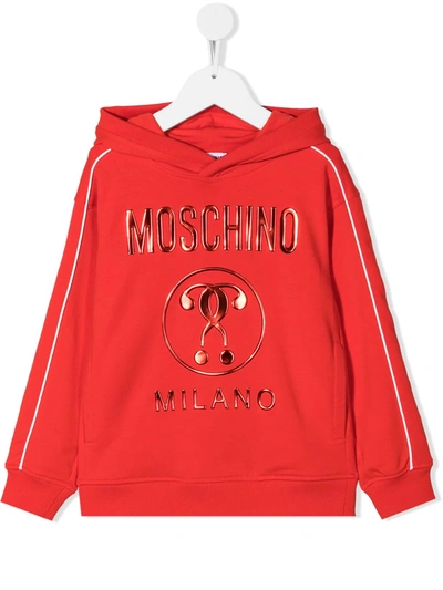 Moschino Kids' Embossed-logo Hoodie In Red