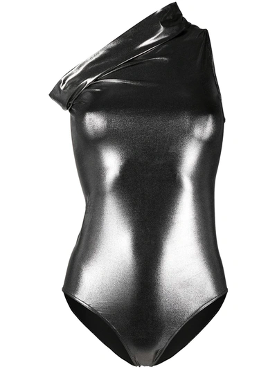 Rick Owens Off-shoulder Metallic-effect Swimsuit In Bronzemet
